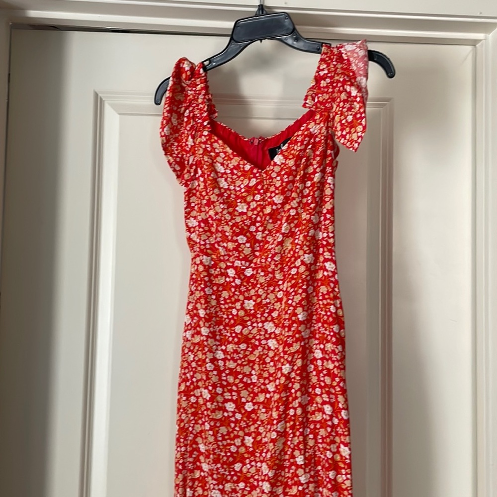 Off the shoulder red floral dress